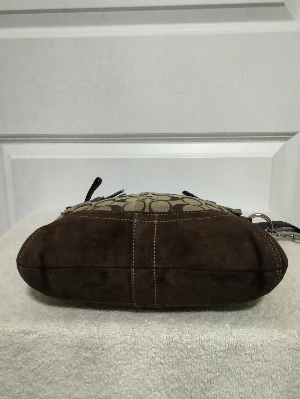 Vintage Coach Soho Brown Monogram Canvas Suede Crossbody 3574